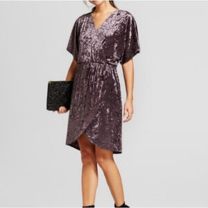 Xhiliration Gray/Purple Wrap Velvet Dress Sz M